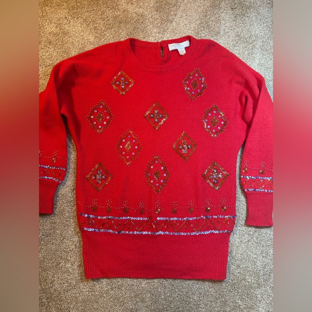 Vintage 1980s Jane Ashley lambswool and angora beaded sweater Medium
